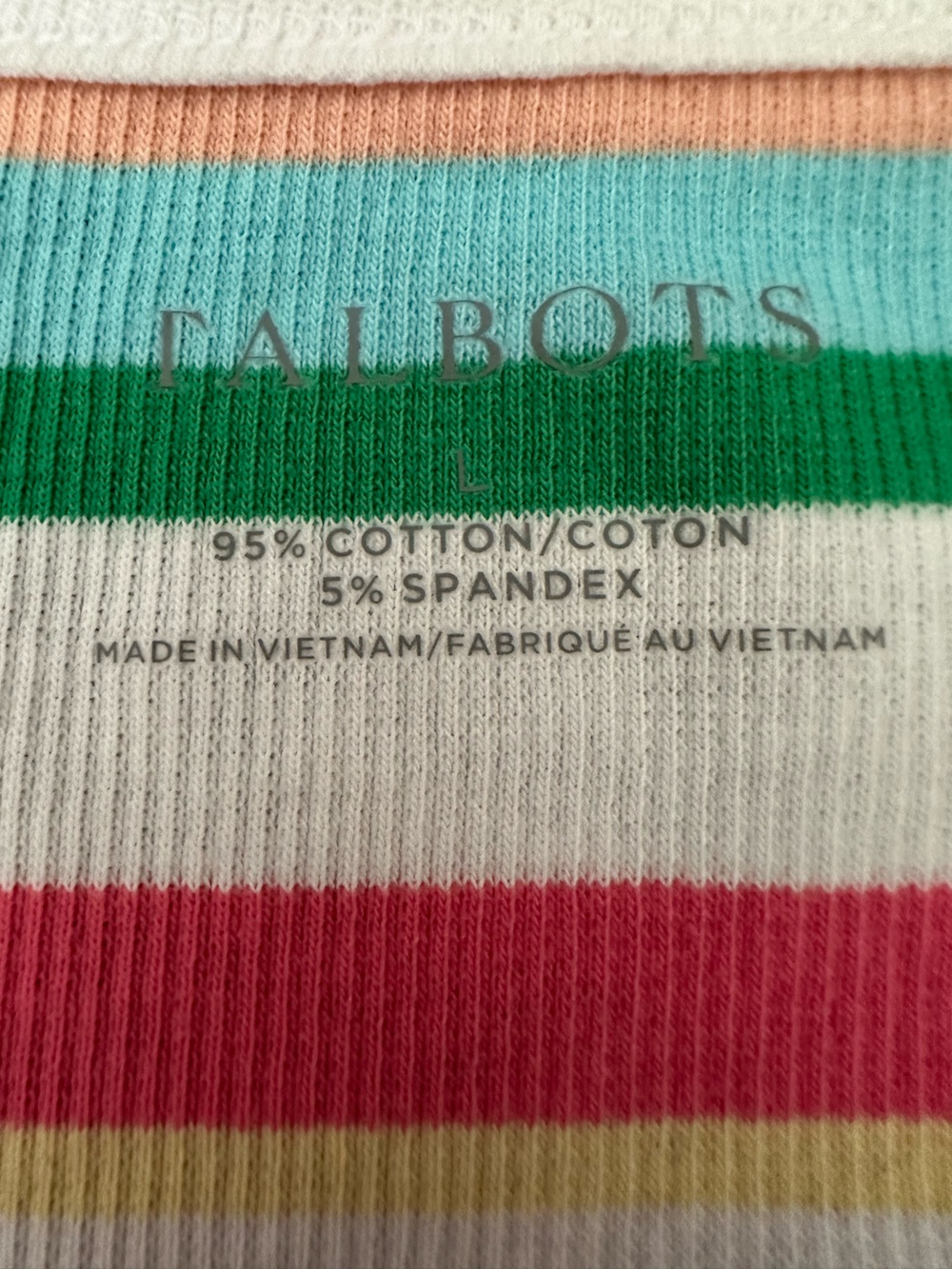Talbots Striped Ribbed Knit tee. in Teal, Green, Pink, Yellow, White Size L NWOT - Picture 2 of 3
